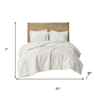 Set of Two Ivory Medallion Twin Ring Stitch Polyester Sham And Comforter