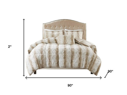Set of Four Sand And Ivory Striped Queen Ring Stitch Polyester Sham And Comforter