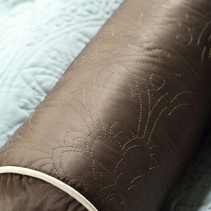 Set of Nine Ivory And Light Blue Medallion King Ring Stitch Polyester Sham And Comforter