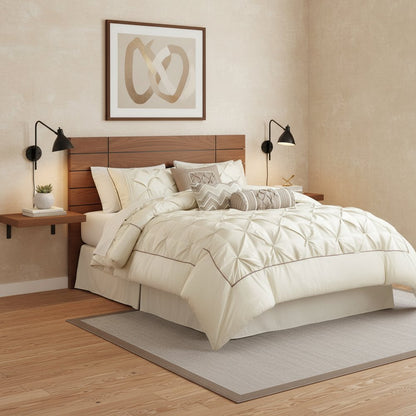 Set of Seven Ivory Queen Ring Stitch Polyester Sham And Comforter