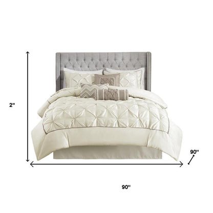 Set of Seven Ivory Queen Ring Stitch Polyester Sham And Comforter