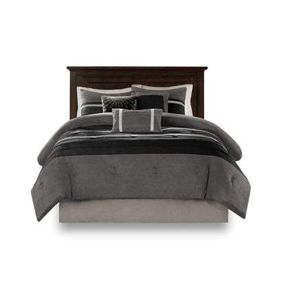 Set of Seven Black King Ring Stitch Polyester Sham And Comforter