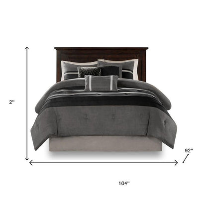 Set of Seven Black King Ring Stitch Polyester Sham And Comforter