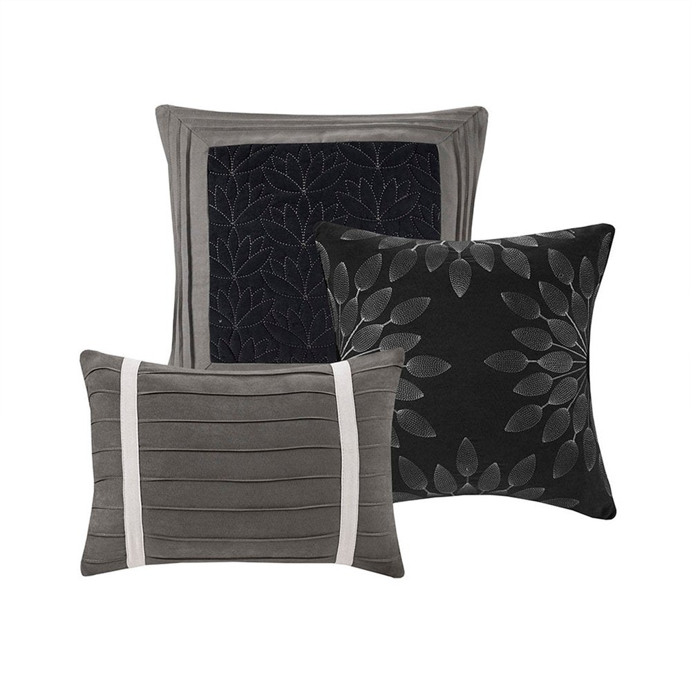 Set of Seven Black King Ring Stitch Polyester Sham And Comforter