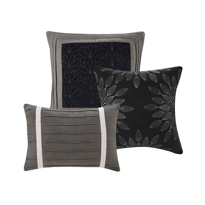 Set of Seven Black King Ring Stitch Polyester Sham And Comforter
