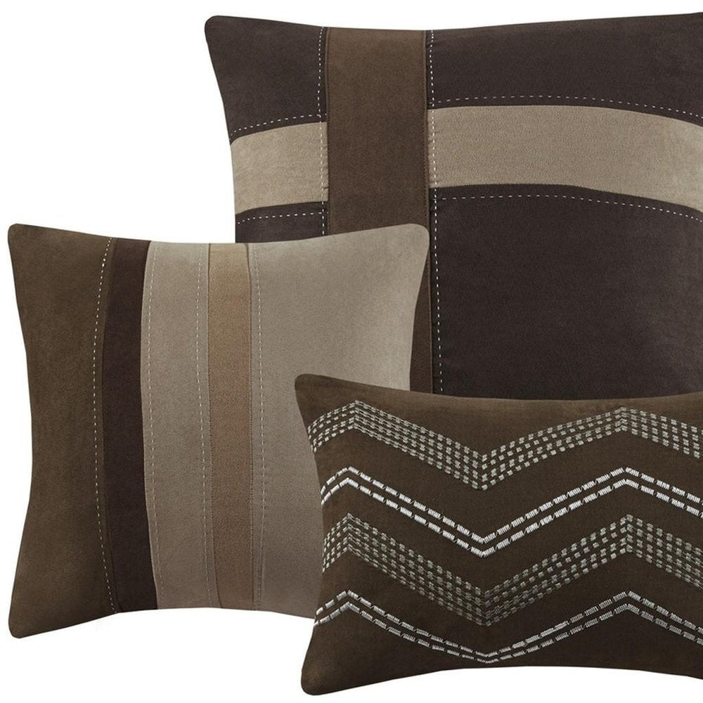Set of Seven Brown King Ring Stitch Polyester Sham And Comforter