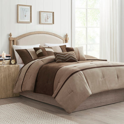 Set of Seven Brown King Ring Stitch Polyester Sham And Comforter
