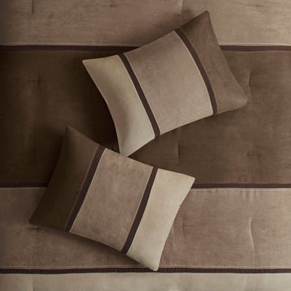 Set of Seven Brown King Ring Stitch Polyester Sham And Comforter