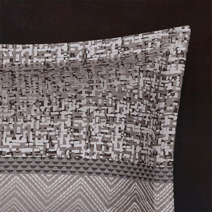 Set of Seven Gray And Taupe Striped King Ring Stitch Polyester Sham And Comforter