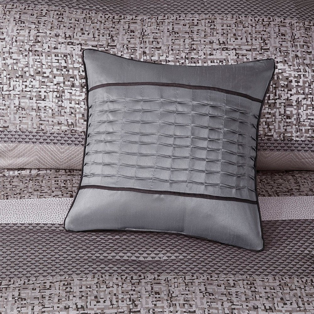 Set of Seven Gray And Taupe Striped King Ring Stitch Polyester Sham And Comforter