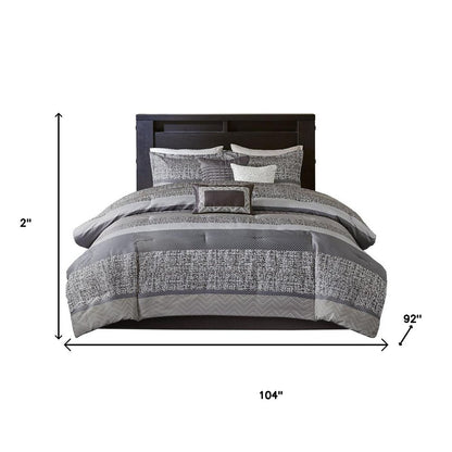 Set of Seven Gray And Taupe Striped King Ring Stitch Polyester Sham And Comforter