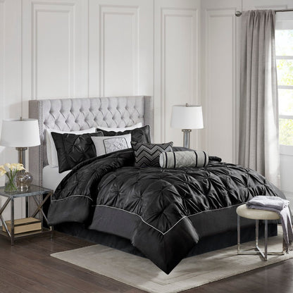 Set of Seven Black King Ring Stitch Polyester Sham And Comforter