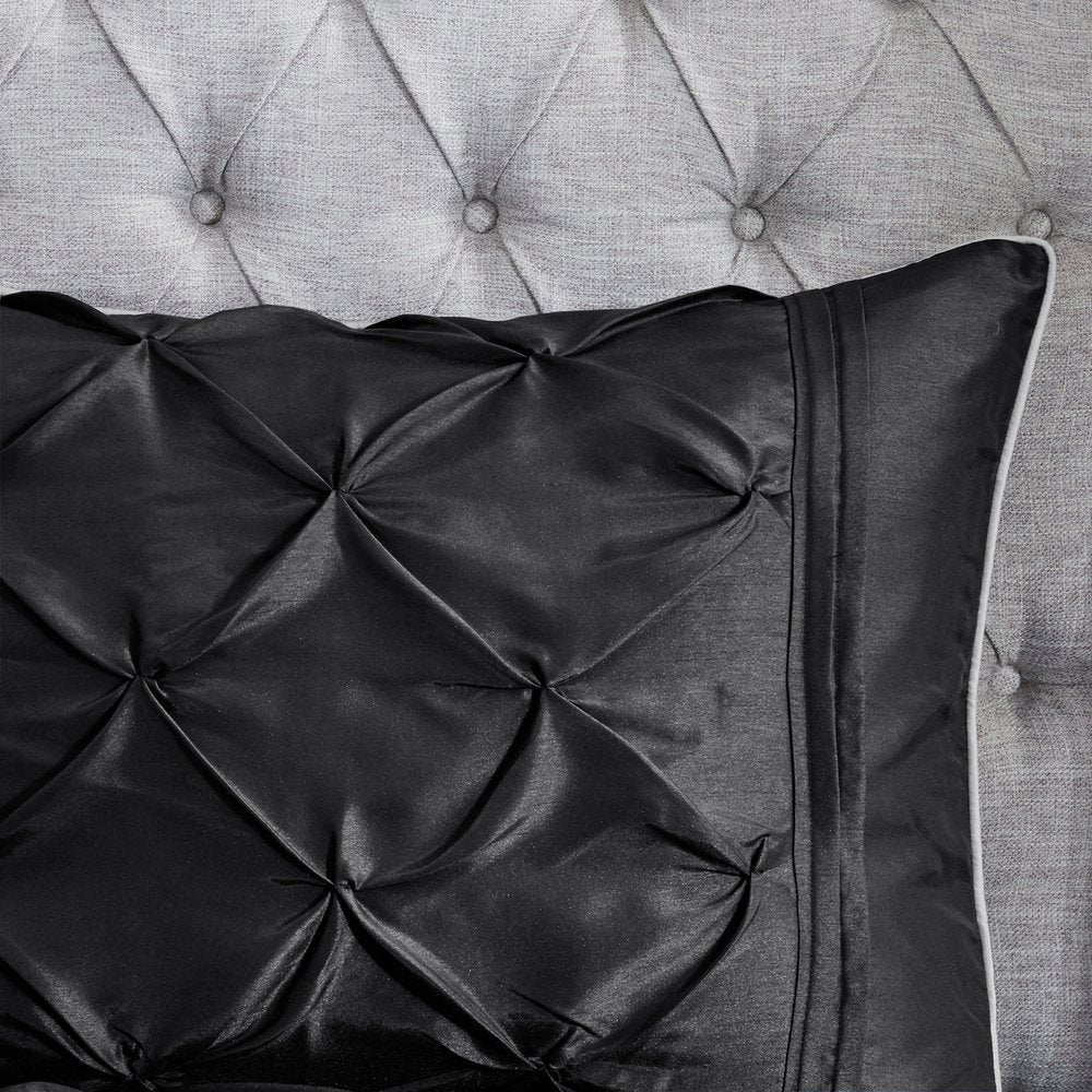 Set of Seven Black King Ring Stitch Polyester Sham And Comforter