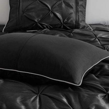 Set of Seven Black King Ring Stitch Polyester Sham And Comforter