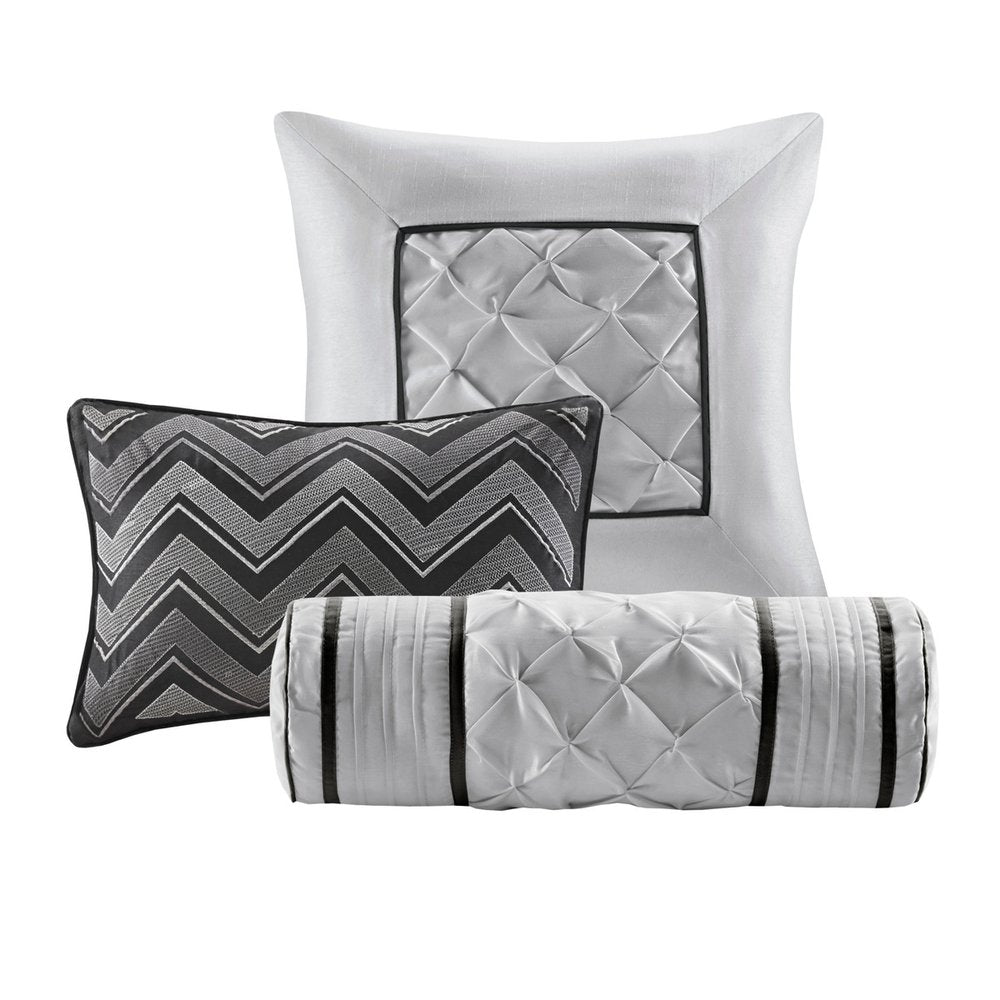 Set of Seven Black King Ring Stitch Polyester Sham And Comforter