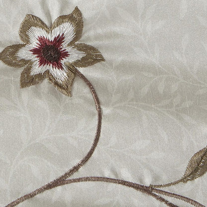 Set of Seven Red Brown And Ivory Floral King Ring Stitch Polyester Sham And Comforter