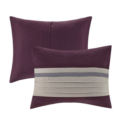 Set of Seven Purple And Gray Striped King Ring Stitch Polyester Sham And Comforter