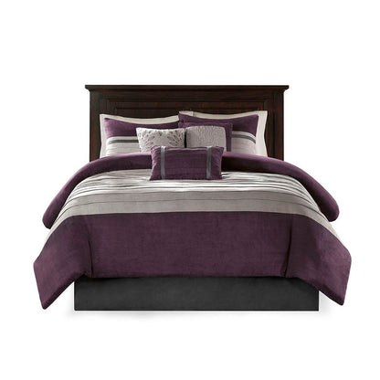 Set of Seven Purple And Gray Striped King Ring Stitch Polyester Sham And Comforter