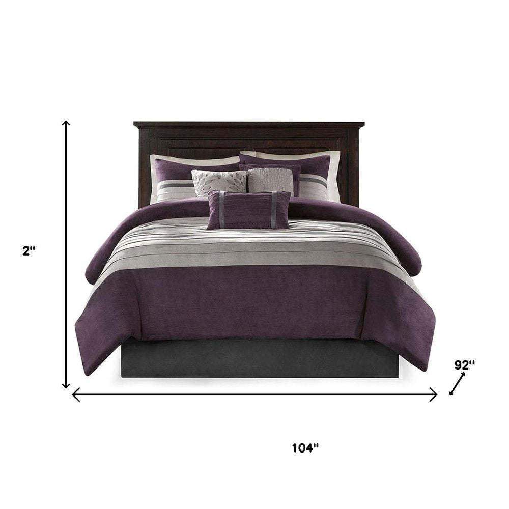 Set of Seven Purple And Gray Striped King Ring Stitch Polyester Sham And Comforter