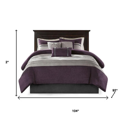 Set of Seven Purple And Gray Striped King Ring Stitch Polyester Sham And Comforter