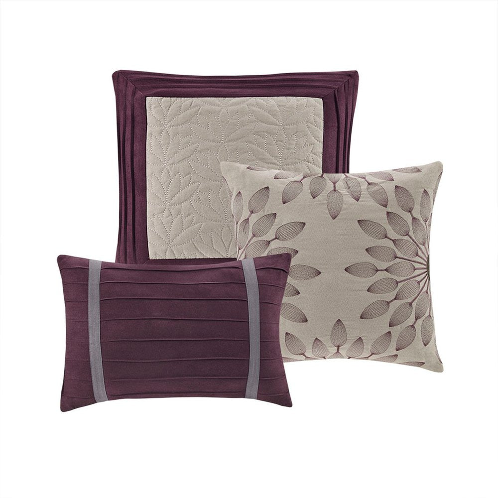 Set of Seven Purple And Gray Striped King Ring Stitch Polyester Sham And Comforter