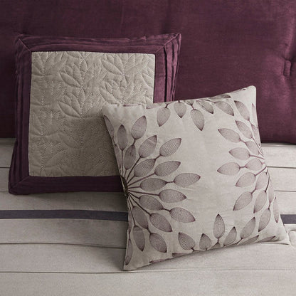 Set of Seven Purple And Gray Striped King Ring Stitch Polyester Sham And Comforter