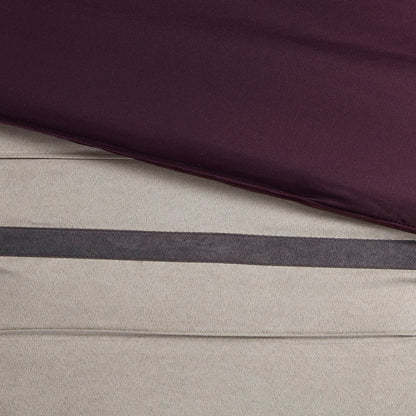 Set of Seven Purple And Gray Striped King Ring Stitch Polyester Sham And Comforter