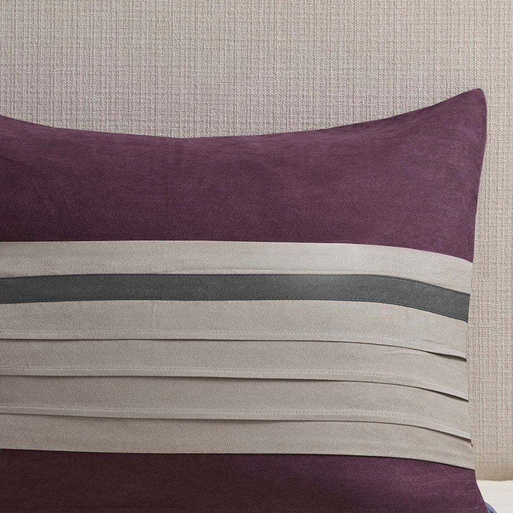 Set of Seven Purple And Gray Striped King Ring Stitch Polyester Sham And Comforter