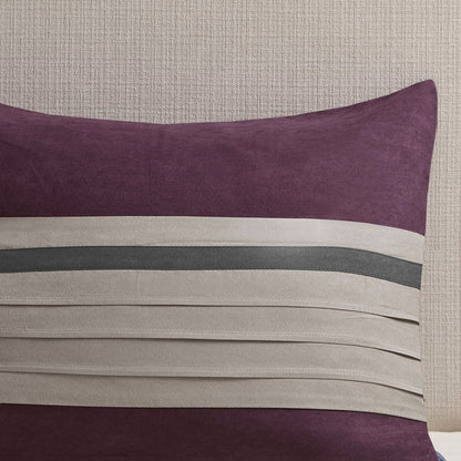 Set of Seven Purple And Gray Striped King Ring Stitch Polyester Sham And Comforter
