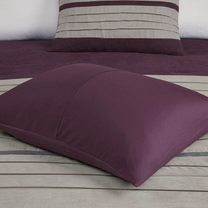 Set of Seven Purple And Gray Striped King Ring Stitch Polyester Sham And Comforter