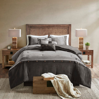 Set of Seven Gray King Ring Stitch Polyester Sham And Comforter