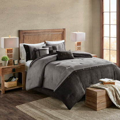 Set of Seven Gray King Ring Stitch Polyester Sham And Comforter