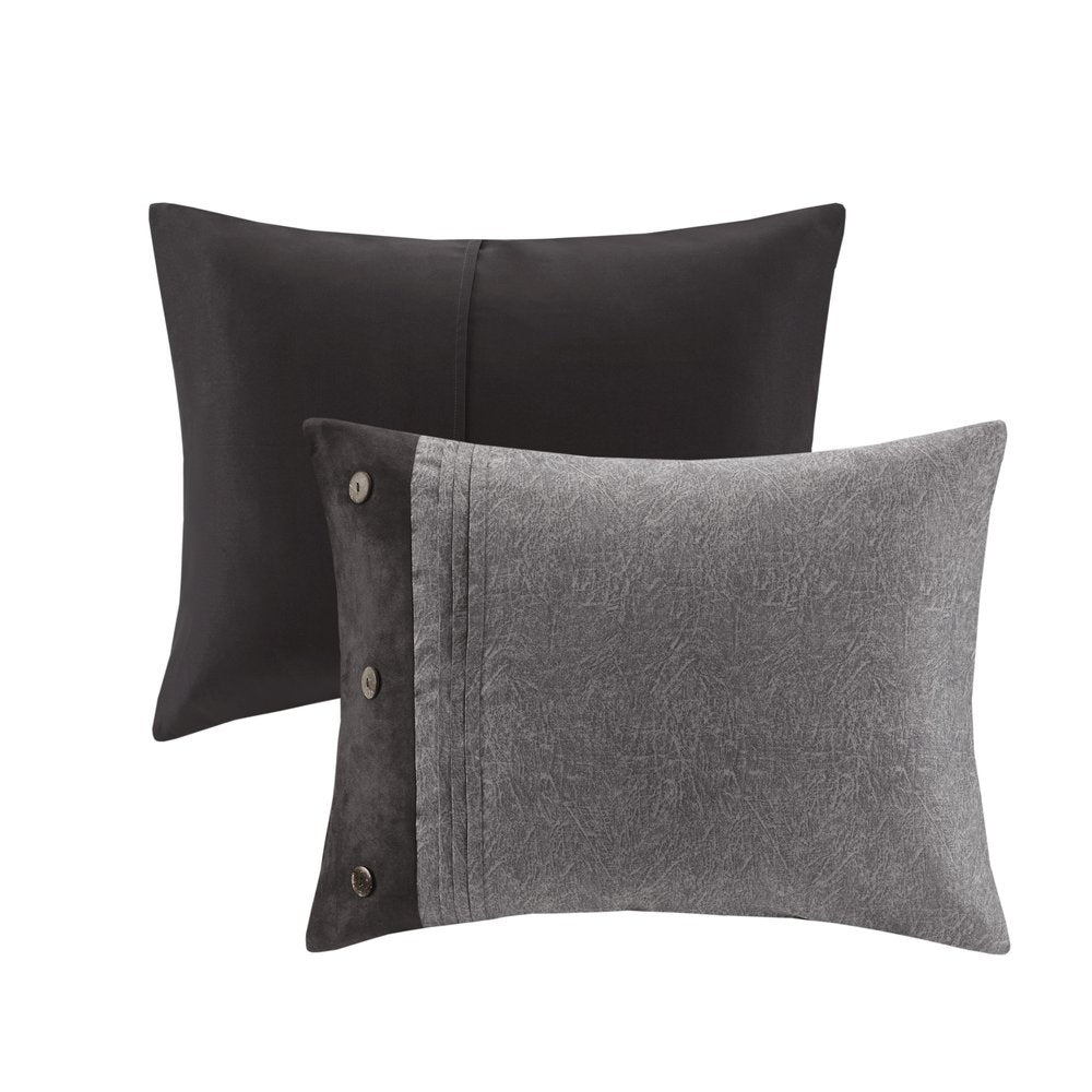 Set of Seven Gray King Ring Stitch Polyester Sham And Comforter