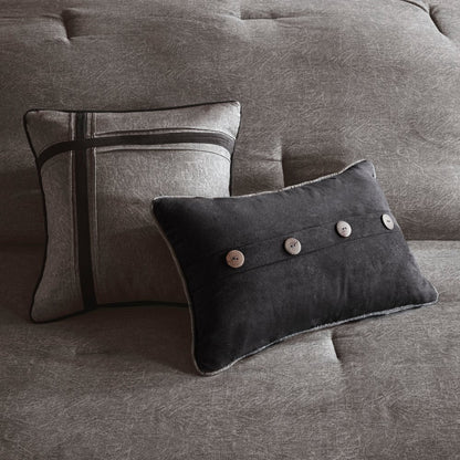 Set of Seven Gray King Ring Stitch Polyester Sham And Comforter