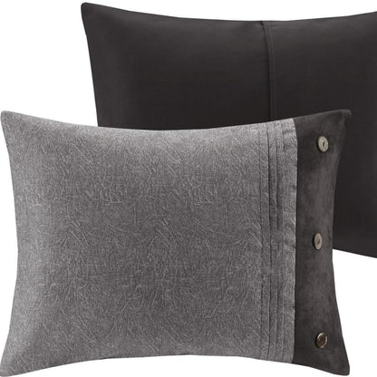 Set of Seven Gray King Ring Stitch Polyester Sham And Comforter
