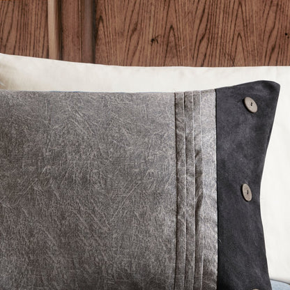 Set of Seven Gray King Ring Stitch Polyester Sham And Comforter
