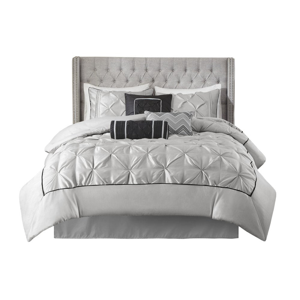 Set of Seven Gray Full Ring Stitch Polyester Sham And Comforter