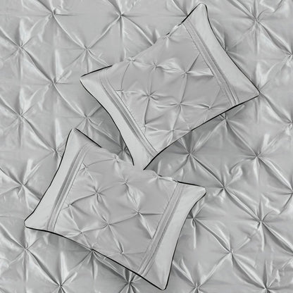 Set of Seven Gray Full Ring Stitch Polyester Sham And Comforter