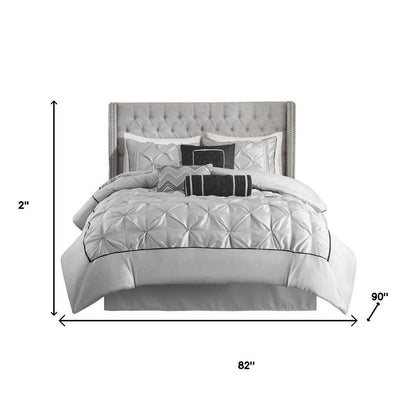 Set of Seven Gray Full Ring Stitch Polyester Sham And Comforter