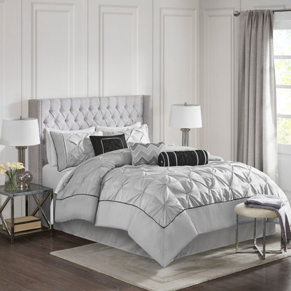 Set of Seven Gray Full Ring Stitch Polyester Sham And Comforter