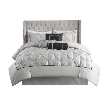 Set of Seven Gray Full Ring Stitch Polyester Sham And Comforter