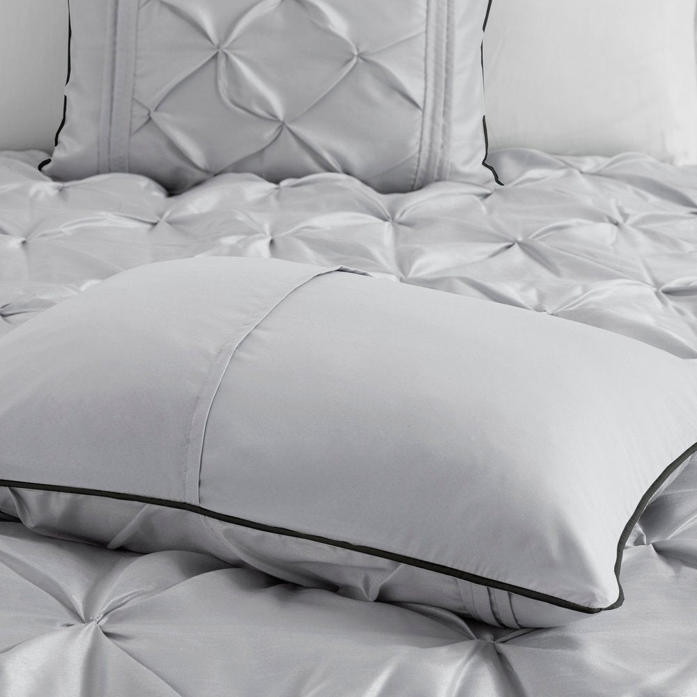 Set of Seven Gray Full Ring Stitch Polyester Sham And Comforter