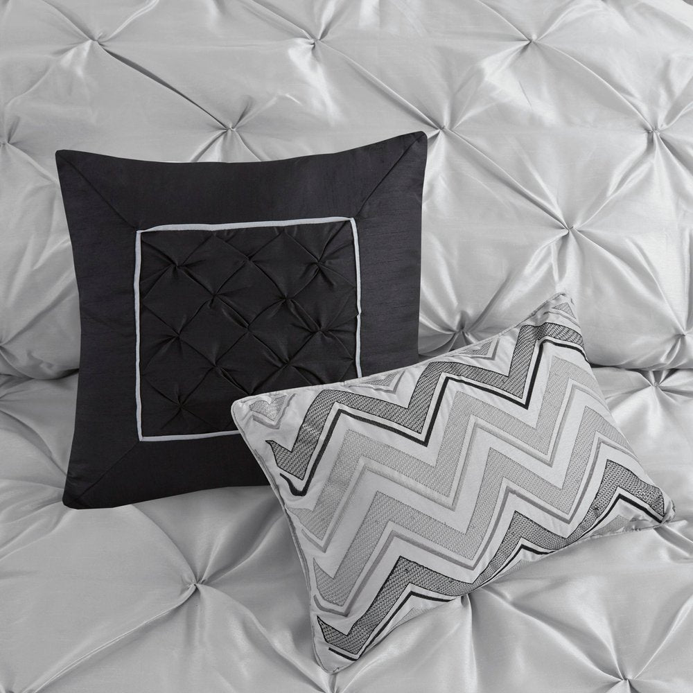Set of Seven Gray Full Ring Stitch Polyester Sham And Comforter