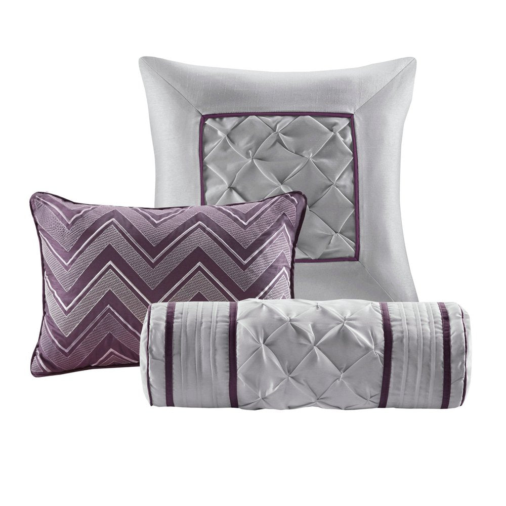 Set of Seven Plum Queen Ring Stitch Polyester Sham And Comforter