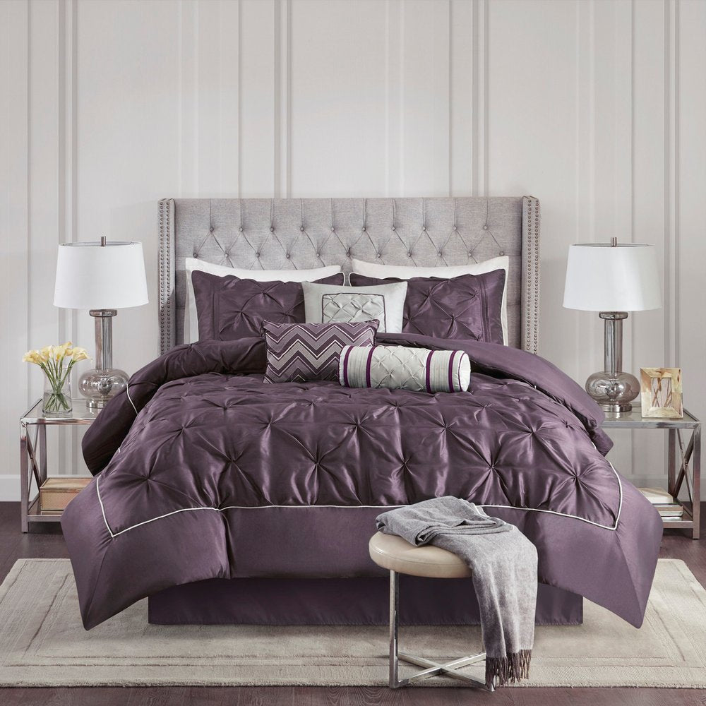 Set of Seven Plum Queen Ring Stitch Polyester Sham And Comforter