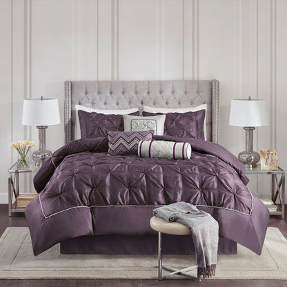 Set of Seven Plum Queen Ring Stitch Polyester Sham And Comforter