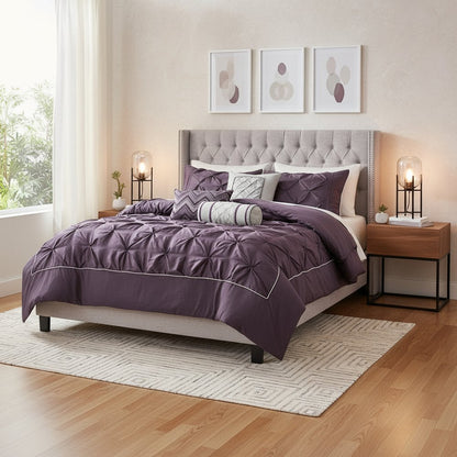 Set of Seven Plum Queen Ring Stitch Polyester Sham And Comforter