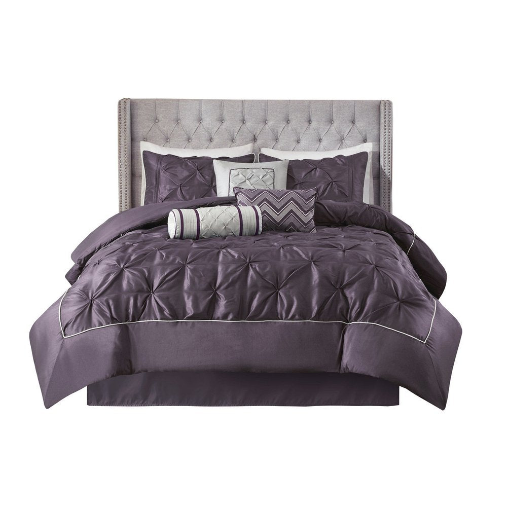 Set of Seven Plum Queen Ring Stitch Polyester Sham And Comforter