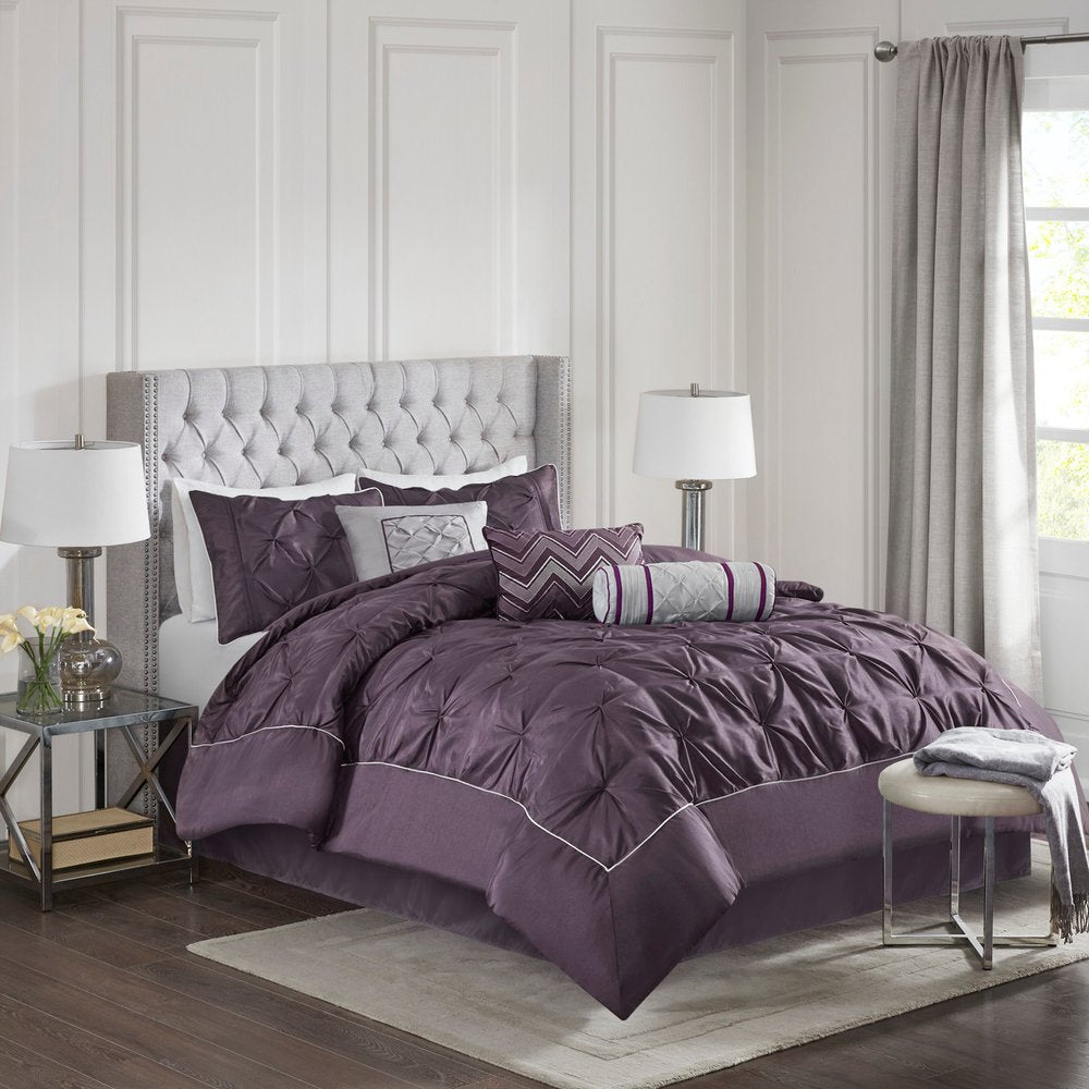 Set of Seven Plum Queen Ring Stitch Polyester Sham And Comforter