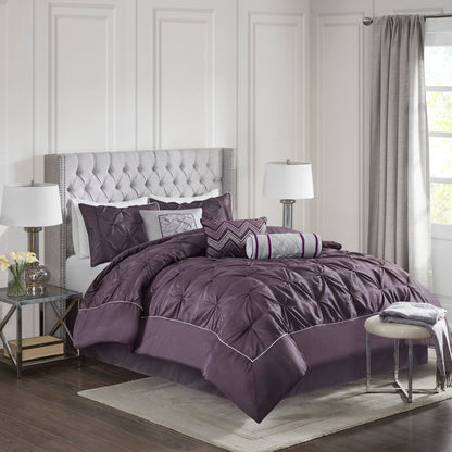 Set of Seven Plum Queen Ring Stitch Polyester Sham And Comforter